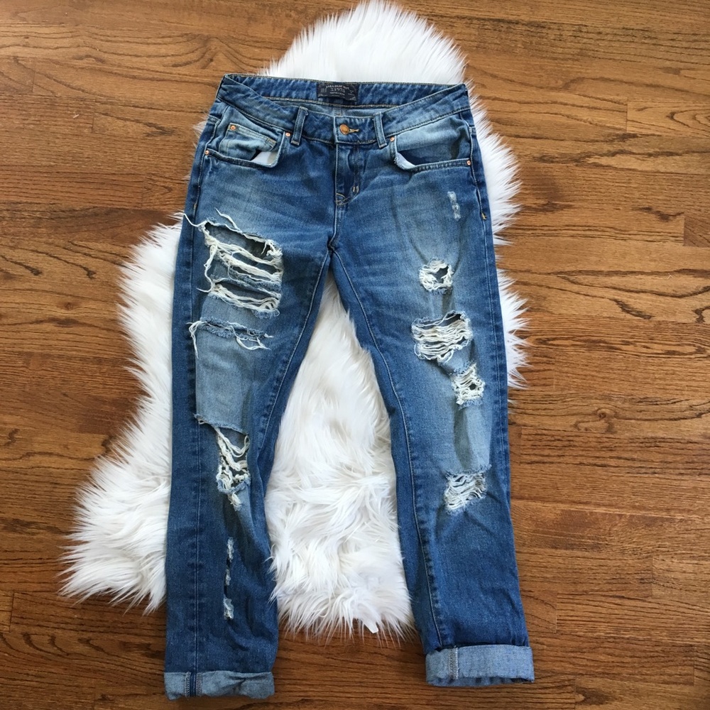 Zara Distressed Boyfriend Ankle Jeans